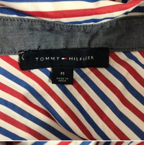 Tommy Hilfiger Striped Button Down Shirt Red Blue White Cotton - Picture 7 of 7